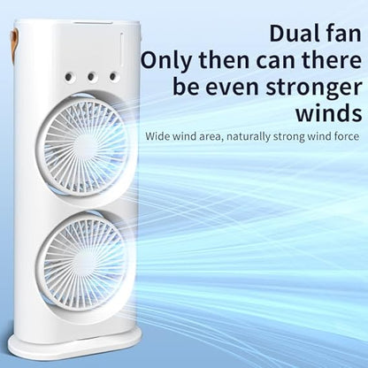 Portable Mini Double Fan Air Cooler With Mist Humidifier And Led Lighting, Mini Table Cooling Fan For Home & Office – Rechargeable ( Random Color )